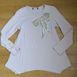 Imoga Light Pink Long Sleeve Tee with Gold Sequin Bow